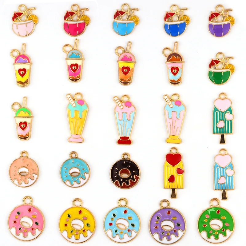 25 Stück Emaille Farbe Donut Milch Tee Getränk Flasche Legierung Anhänger für Damen Ohrringe Schmuck aus Charm Schlüssel bund DIY Accessoires – Detail 3