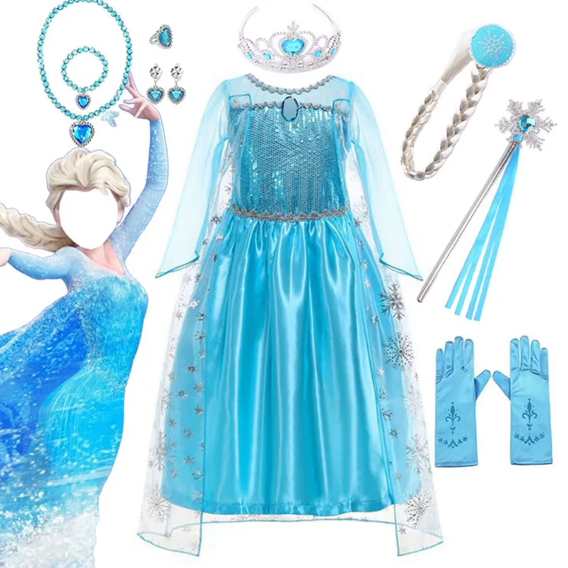 

Disney Snow Queen Princess Dress for Little Girl Frozen Cosplay Carnival Halloween Elsa Party Costume Children Sequined Clothing