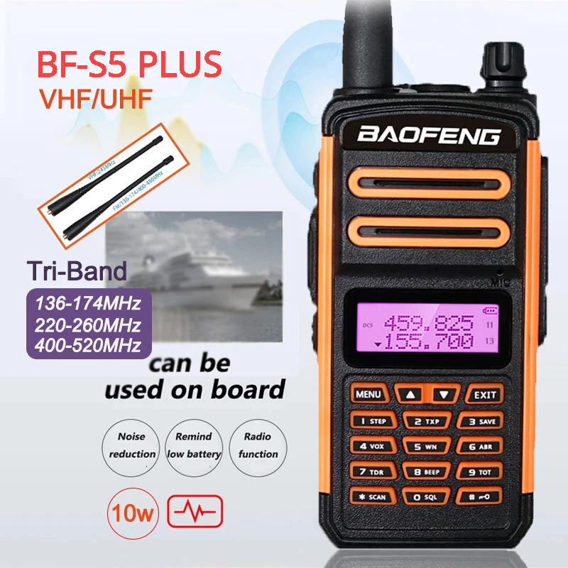 

BaoFeng-Waterproof Walkie Talkie, High Power, Long Range, Tri-Band Ham, CB Radio, HF Transceiver, IP66, BF-S5 Plus, vhf radio