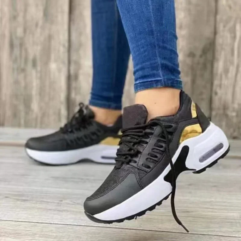 

2023 New Wedge Platform Sneakers Fashion Plus Size Casual Sports Shoes Women Lace-up Mesh Breathable Women's Vulcanized Shoes