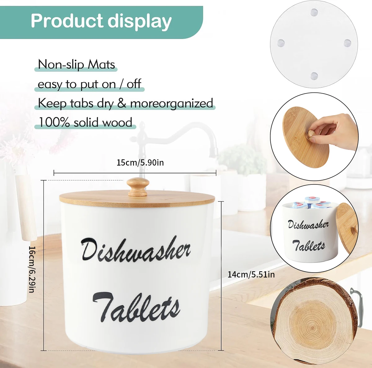 Dishwasher Pod Container with Bamboo Lid Acrylic Storage Box Dishwasher Detergent Container, Farmhouse Kitchen Tablet Organizer 5