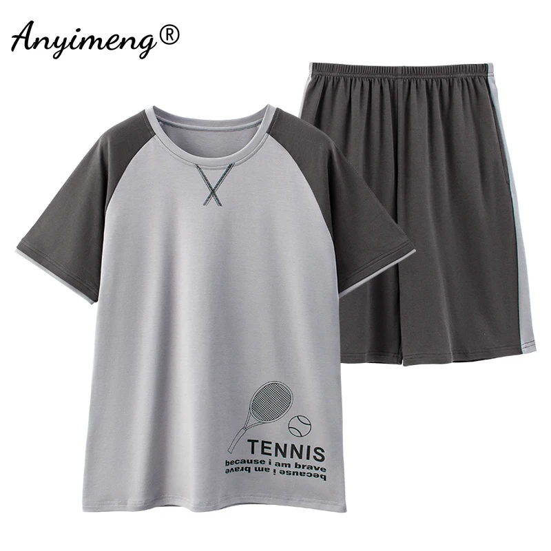 

100% Cotton Male's Sleepwear Good Quality Men Nightwear Summer Shorts Pajama Set Sporty Style Pullover Plus Size 3xl 4xl Pijamas