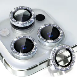Sparkling Glitter Bling Metal Glass Camera Lens Protector - 15 Pro Max (3Pcs) (Silver)