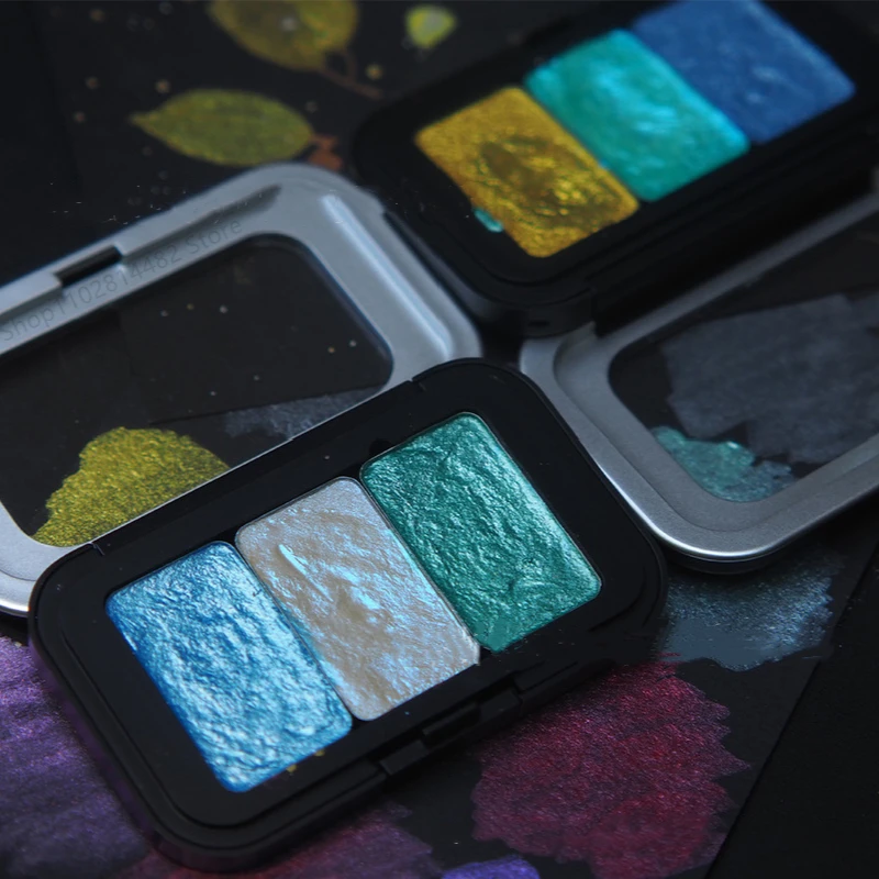 3 Colors Pearlescent Paints Portable Solid Watercolor Art Watercolor Set Pigment Metallic Glitter Nail Art Supplies