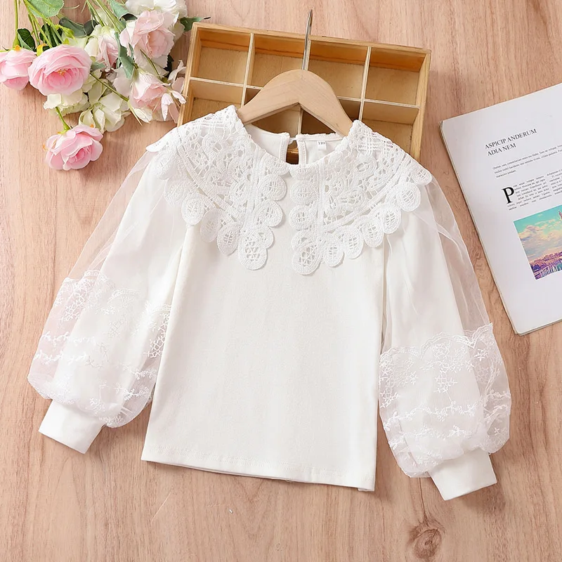Autumn Girls Blouse Children Clothing Cute Bow Child Shirt Cotton Long Sleeve Shirt Kids Clothes 4 Colors Age 2-16T 1584