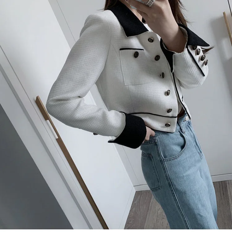 down coats Elegant Coat Female Spring Autumn New Small Fragrance Short Jacket Color Matching Wild Female Slim Slimming Small Suit Jacket white puffer coat