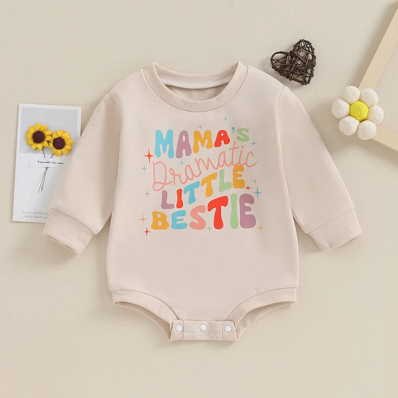 

Baby Girl Boy Crewneck Sweatshirt Romper Mama s Dramatic Little Bestie Long Sleeve Bubble Oversized Pullover Top 0-24M