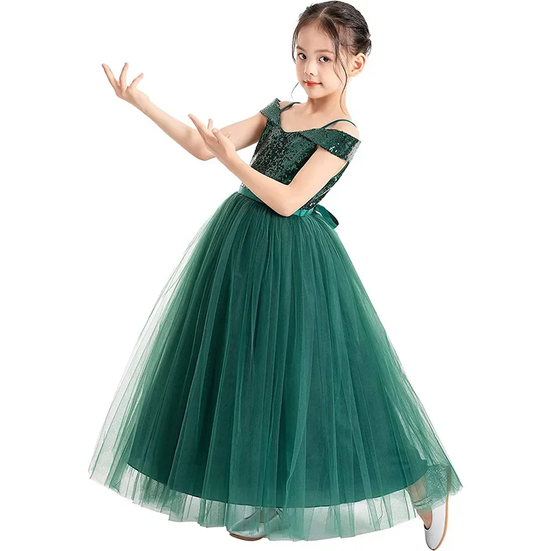 

Children's Dress Girls' Sequins Simple One Shoulder Performance Piano Birthday