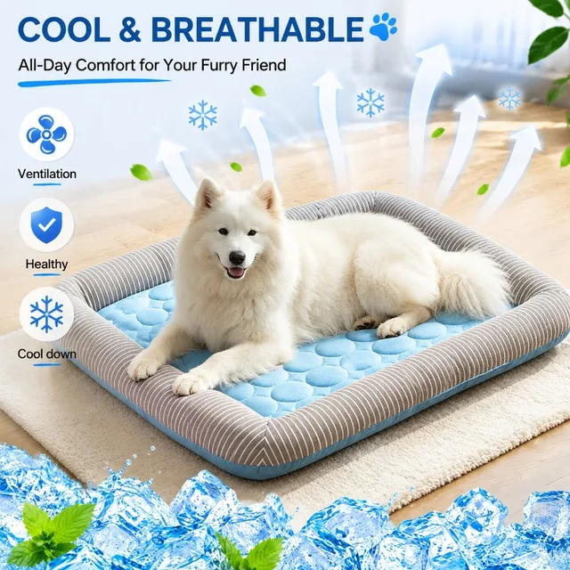Square Cooling Puppy Bed Breathable Soft Dog Sleeping Pad Cool Mat Pet Blanket Ice Silk Material Soft for Summer Sleeping 1