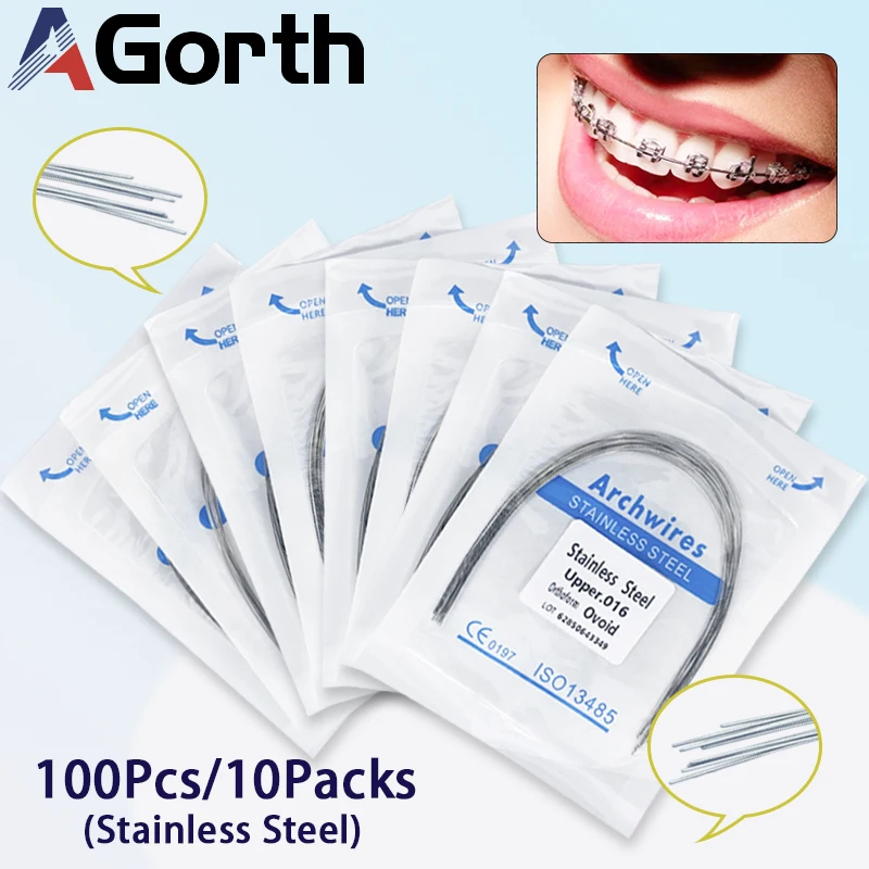 100Pcs/10Packs Dental Orthodontic Arch Wires Stainless Steel Ovoid Form Lower/Upper 012/014/016/018/020 Dentist Material