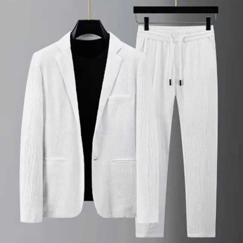 Elastic Waist Trousers Set Striped Business Suit Set for Men Soft Comfortable Coat Pants with Pleated Design Elastic Waist Lapel jeans female 2023 blue high street summer new large retro half skirt high waist slim pleated short skirt with lining