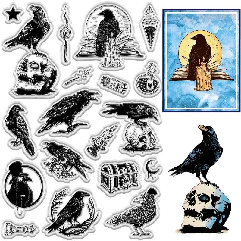 1Sheet Crow Clear Stamps Magic Potion Reusable Postmark Vintage Transparent Silicone Stamp Seals for Journaling Card Making clear stamps,clear rubber stamps