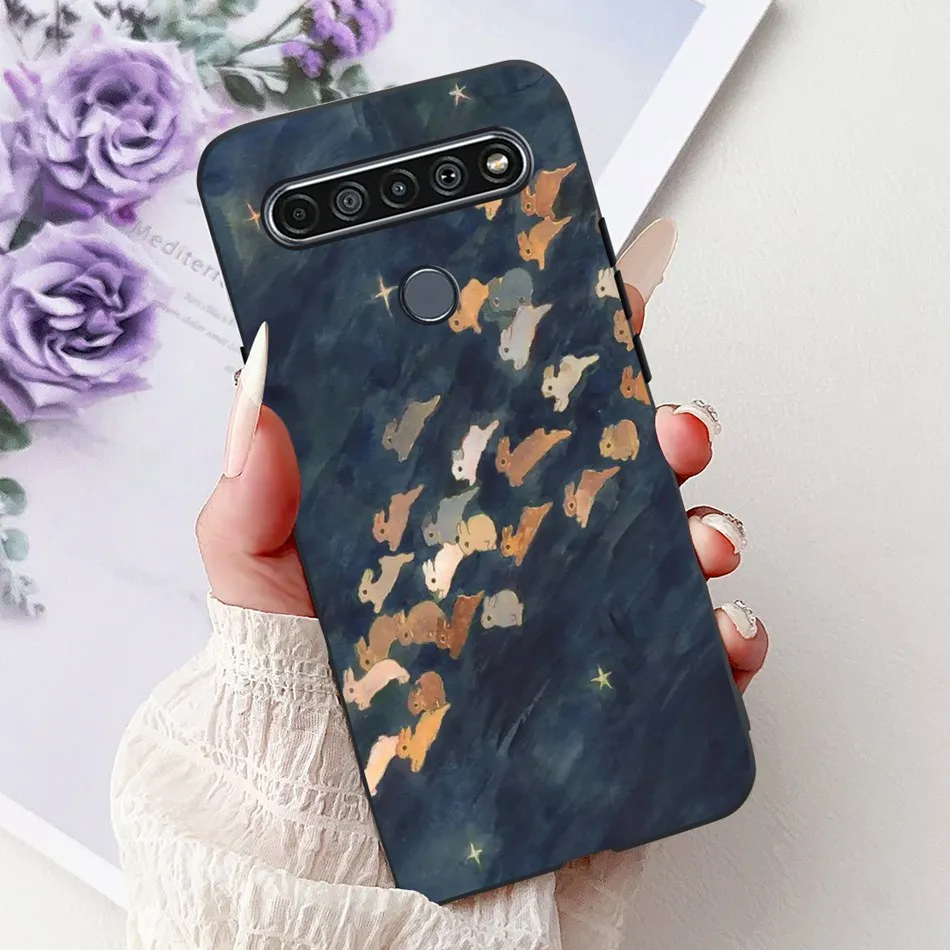 Elegant Floral Cat Printed Black Silicone Phone Case