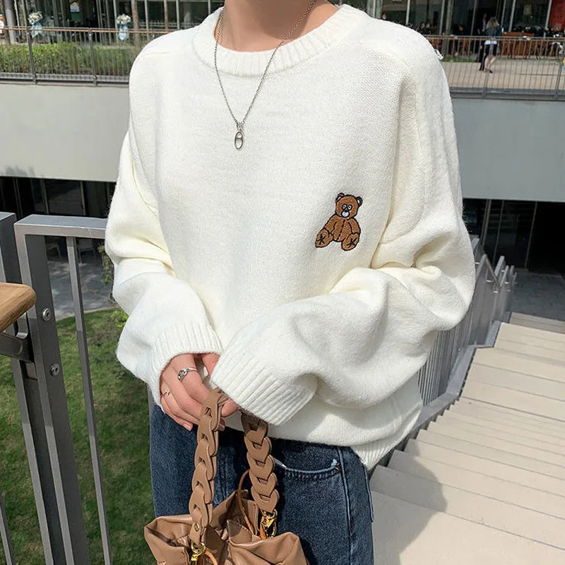 Autumn Winter Fashion Solid Color Bear Sweaters New Long Sleeve All-match O-collar Casual Loose Bottoming Knitting Shirt 2022 4