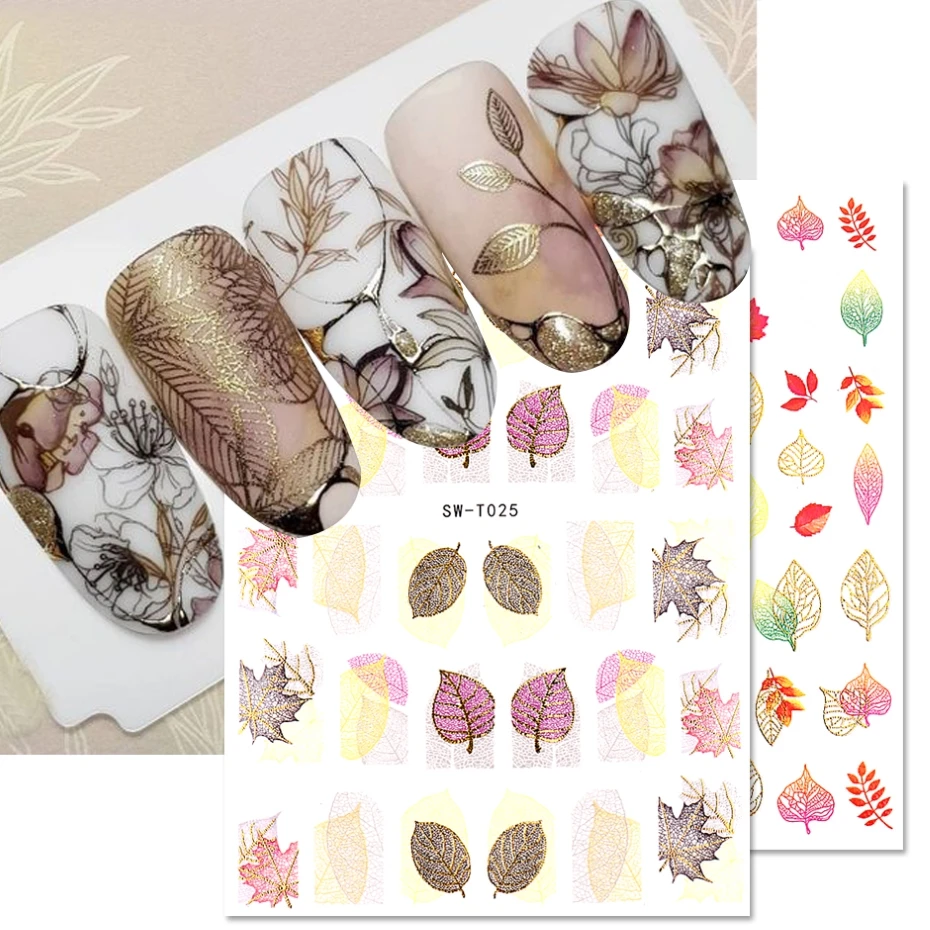 Luxury Gold Leaves Nail Art Manicure Maple Leaf Design Holographic