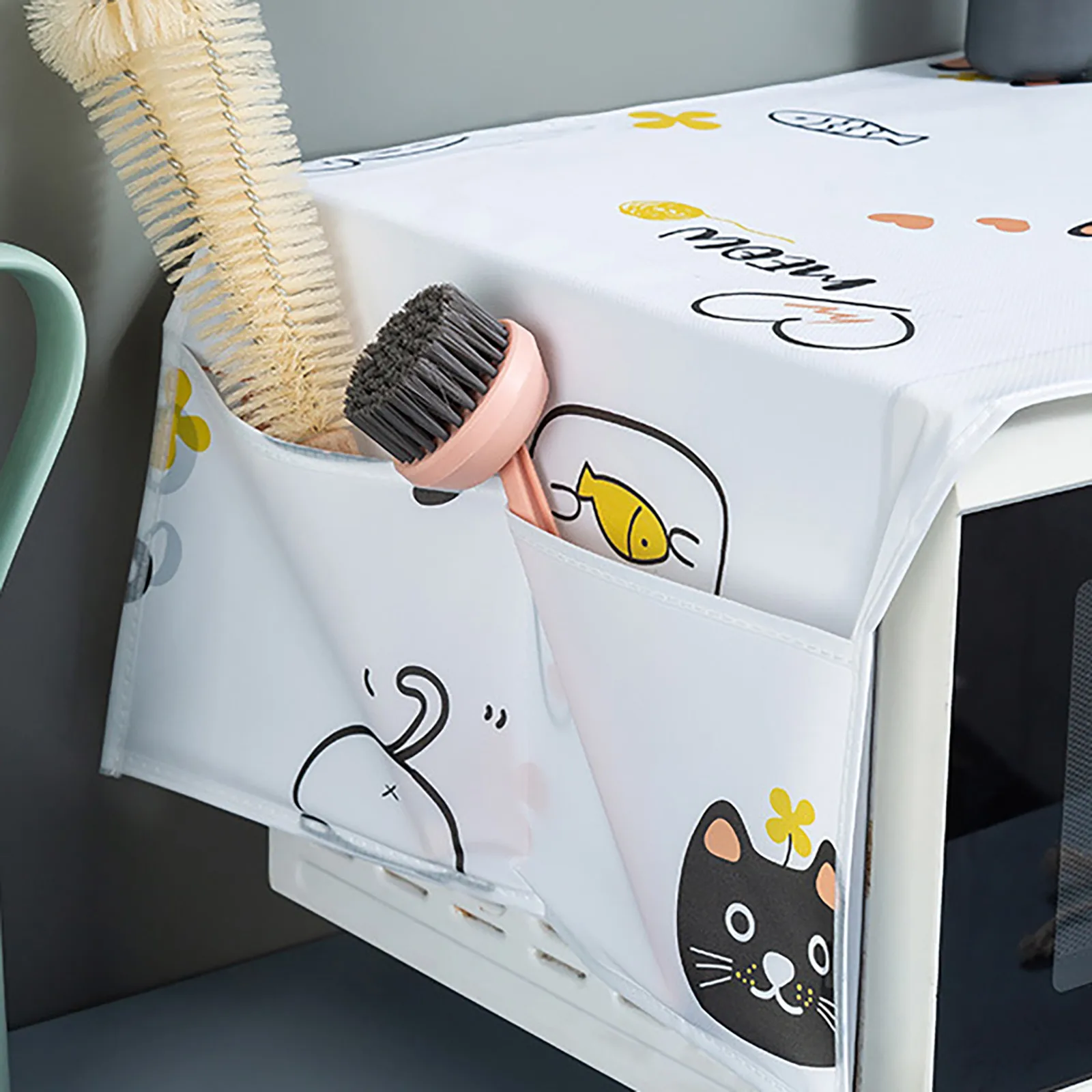 Microwave Dust-proof Cover with Pocket Oven Cover PEVA Printed Hanging Bag Dust-proof Microwave Protective microwave dust cover microwave food cover kitchen dust cover