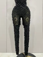 Luxury Sparkly Black Diamond Mesh See THhrough Jumpsuit Women Celebrate Birthday Sexy Dancer Nightclub Performance Stage Costume - Image 6