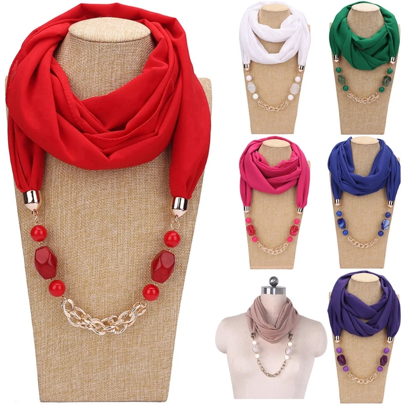 

New Womens Necklace Sash Scarf With Jewelry Pendant Shawl Gift