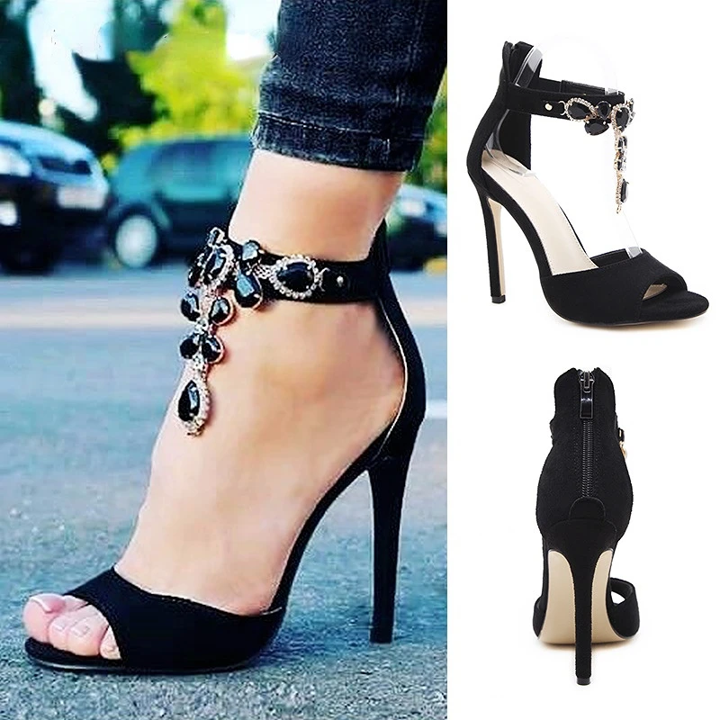 

2023 Fashion Women Sandals Plus Size 41 42 Sexy Summer Pumps For Womans Party Shoes Black Solid Female Club Heeled Shoes Sandals