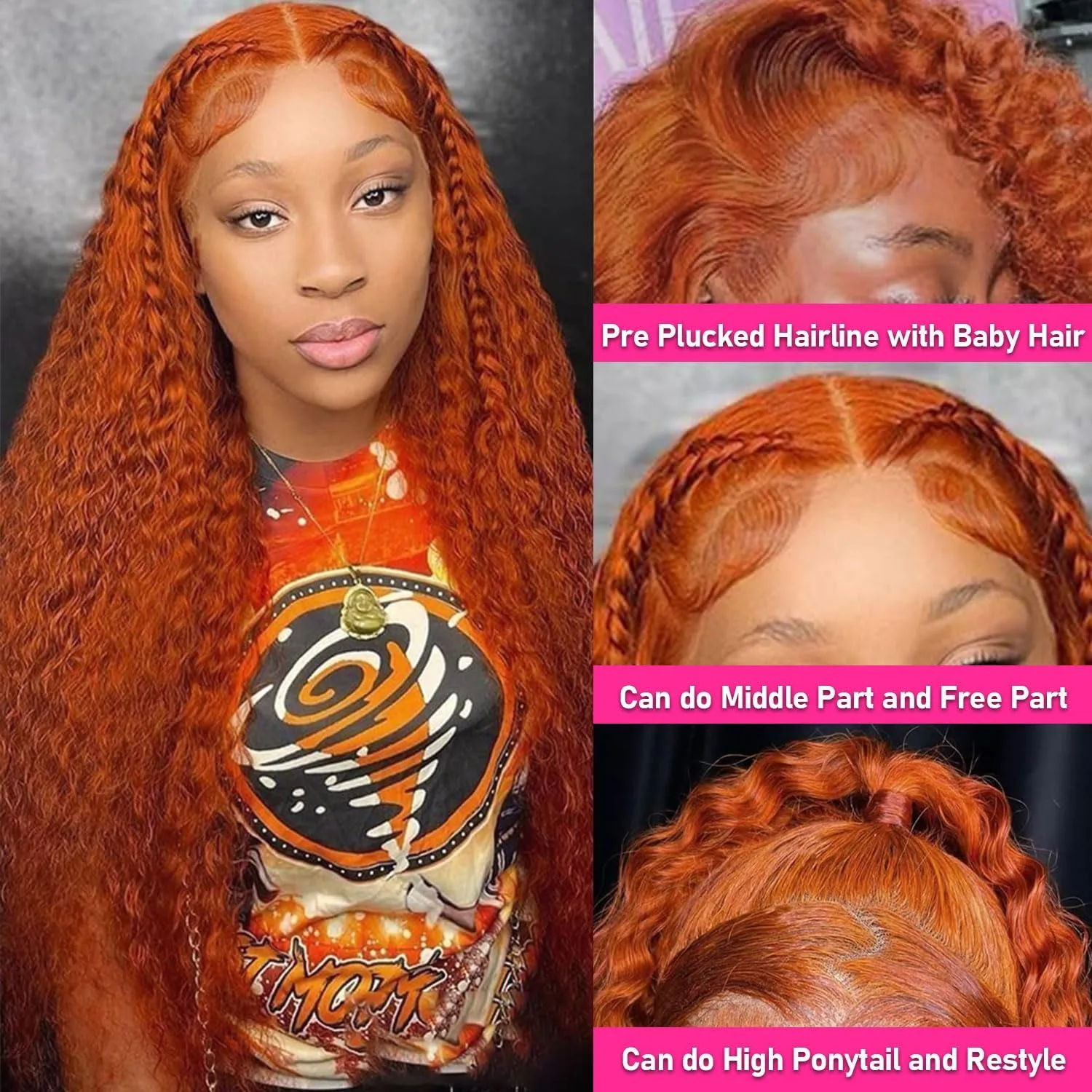 Orange Ginger Lace Front Wig Human Hair 13x6 Deep Wave Lace Front Wigs 40 Inch Water Wave Human Hair Wig Pre Plucked Curly Wigs 2