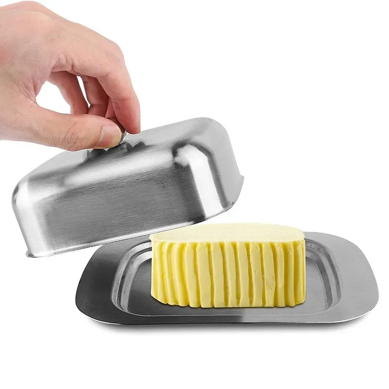 Butter Storage Box Stainless Steel Butter Box Solid Cheese Storage with Lid Western-style Cheese Bread Plate Preservation