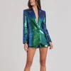 Eye-catching Occasion Wearing Women Clothing Shining Bling Gradient Color Dark Green Sequins 2PCS Blazers Shorts Sets 1
