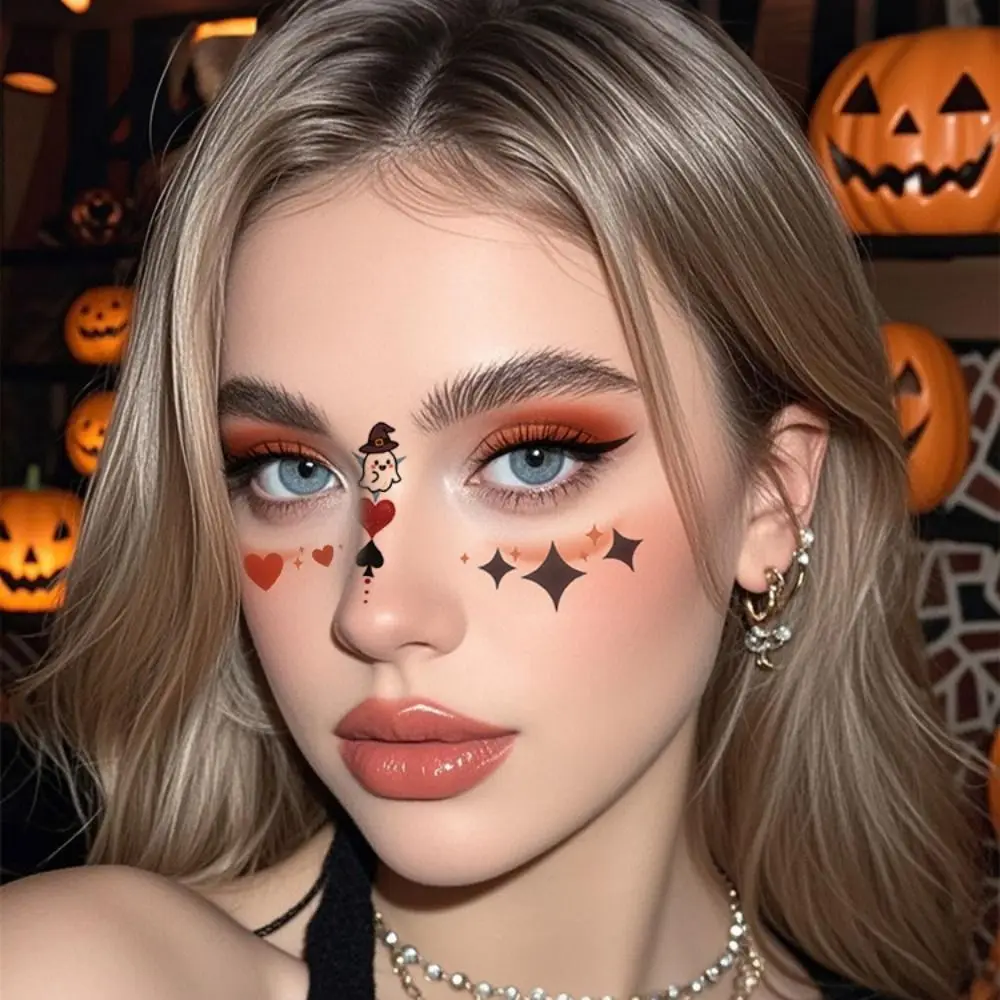 Disposable Halloween Face Tattoo Portable Long-acting Cheek Temporary Stickers Transparent Terrifying Bat Face Stickers Kids