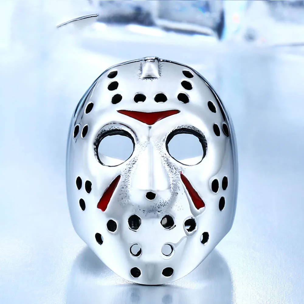 Punk Hip-hop Video Overbearing Stainless Steel Jason Mask Ring Men Boys Fashion Personality Drop Glue Men Ring Jewelry Wholesale 2