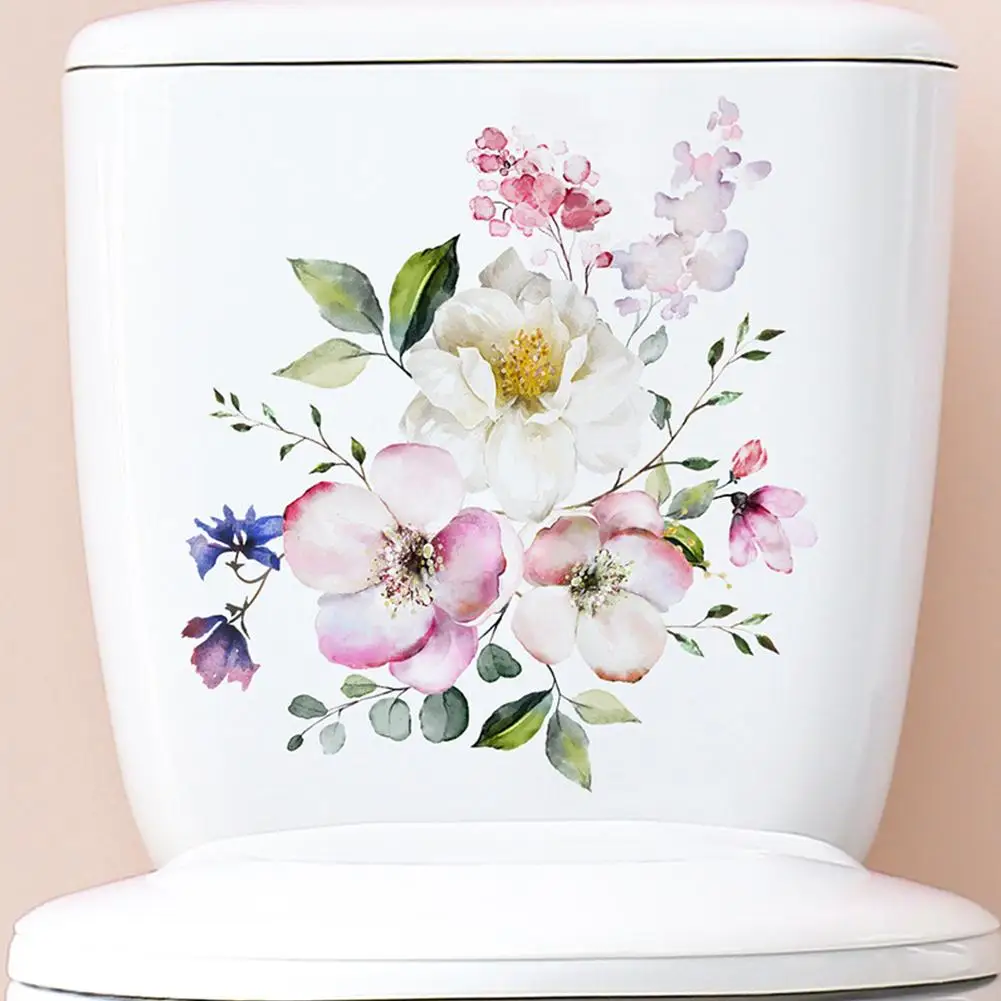 Bathroom Toilet Stickers PVC Toilet Lid Decal Modern Minimalist Flowers Pattern Self-adhesive Paintings For Bathroom Decorations
