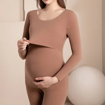 Maternity 2 Piece Set Autumn Winter Crop Top Sweater Knitted Women Long Sleeve Maternity Pregnant Suit