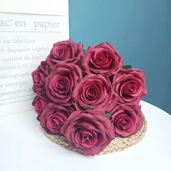 Exquisite Dutch Rose Bridal Bouquet - Elegant Artificial Floral Decoration for Weddings, Home Decor, and Photography Props (Burgundy)