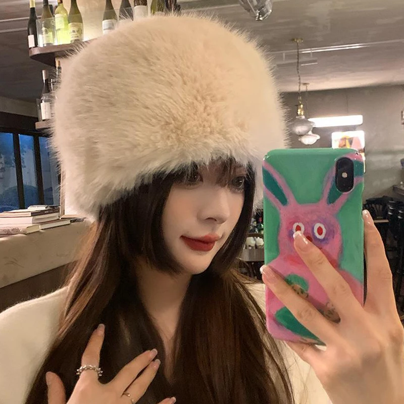 푹신한 인조 모피 두꺼운 따뜻한 모자, 러시아 어부 모자, Y2k 럭셔리 플러시 돔 모자, 야외 사이클링 스키 비니 모자, 겨울