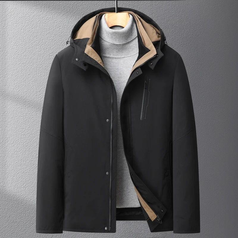 

New Men's Black Warm White Duck Down Jackets Winter Business Casual Loose Hooded Puffer Coats Outwear Windproof Down-Filled Coat