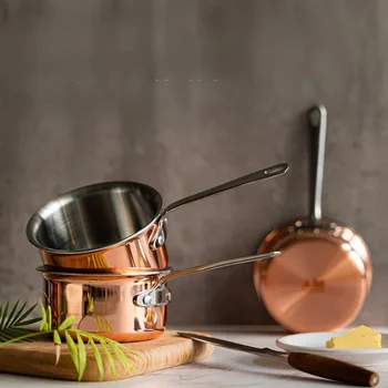 Luxurious Mirror Copper Milk Pot: Baby Food Cooking Pot, Spill-Proof Design, Ideal for Hot Milk & Household Use, Stylish Design