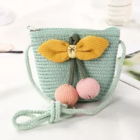 New 2022 Summer Children Girls Shoulder Bag Daisy Flower Straw Bag Messenger Bag Kids Keys Coin Purse Cute Princess Mini Handbag 3