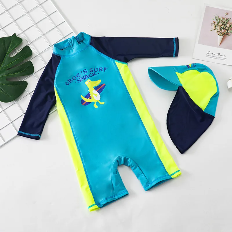 Kids Swimsuits Baby Boy Swimwear One Piece with Hat Children's Swimsuit with UV Protection Shark Print Swimming Bathing Suit for Kids Boys