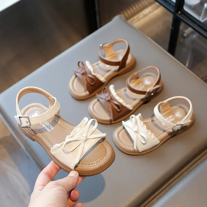Girl's Summer Sandals Ruffles Matte Pu Leather Daily Kids Sliders Flat Stylish Open Toe Anti-slip Sweet Children Shoes 26-36 3