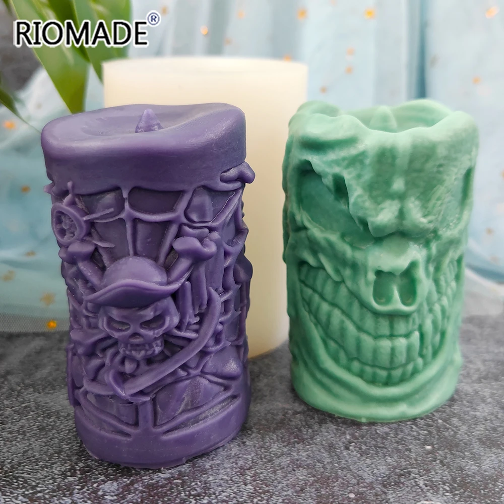 Teufel Zylindrische Duftkerze Silikonform Halloween Piratenschädel Modellform für DIY Gips Aromatherapie Harzherstellung Formen – Detail 4