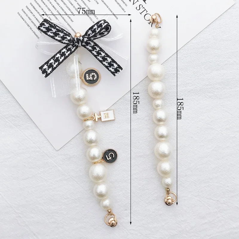 

New Diy Frosted Pearl Bow Bracelet Screw Buckle Trendy Female Mobile Phone Shell Anti-drop Hanging Chain Pearl Chain