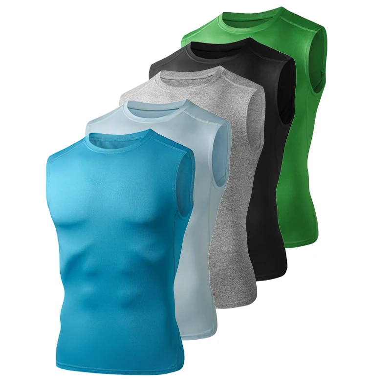 Men's Running Tank Top Summer Sleeveless Elastic Compression Gym Fitness Training Vest