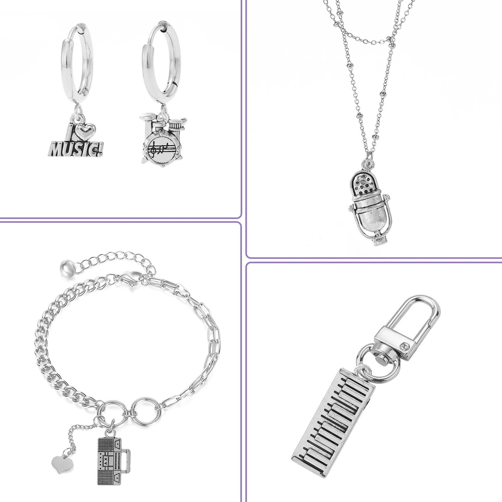 100Pcs 10 Styles Concert Theme Charms Tibetan Musical Instrument Charms Music Sign Guitar Charms for Jewelry Making Crafting