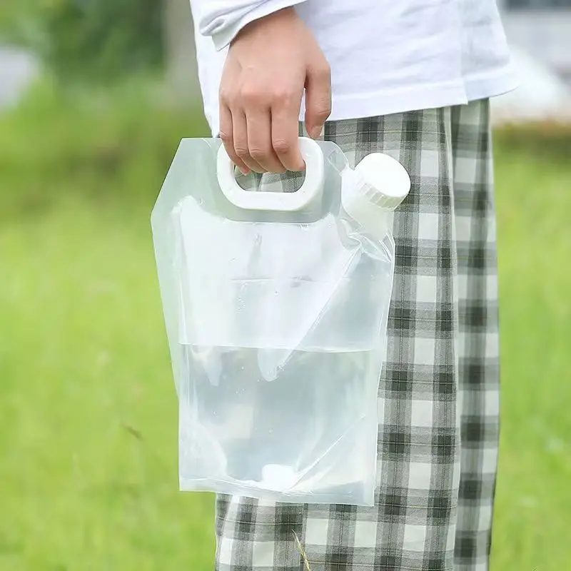 휴대용 투명 물 저장 가방 3L 5L 대용량 접이식 물통 손잡이가 있는 누수 방지 식수통
