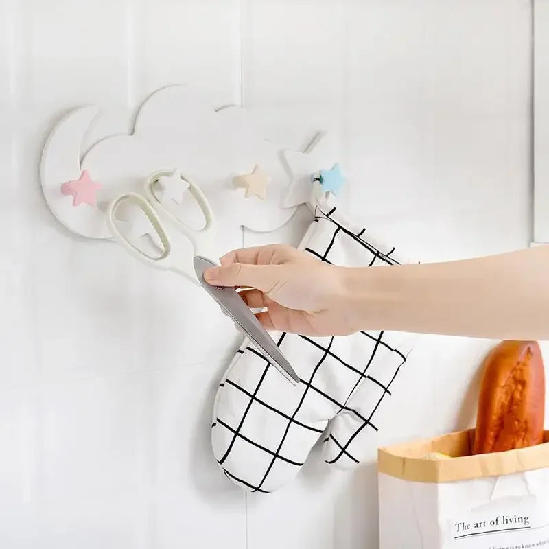 Creative Small Fresh Cloud Moon Traceless Hook Wall Mounted Living Room Key Bag Plastic Storage Rack Bathroom Towel Storage Hook