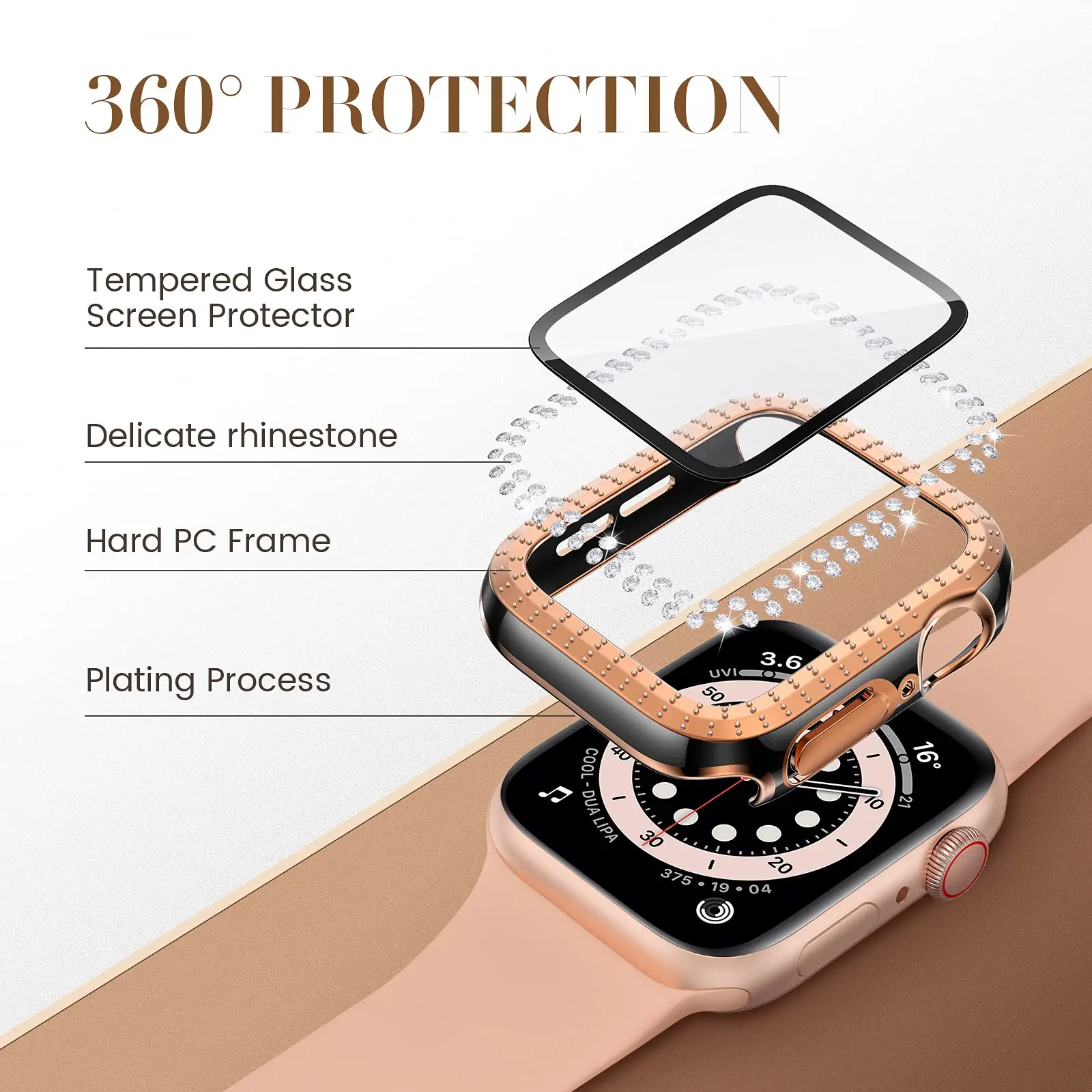 Vetro + Cover Per Apple Watch Case 40Mm 44Mm 45Mm 41Mm Iwatch Accessori Diamond + Screen Protector Apple Watch Serie 3 5 6 Se 7 8