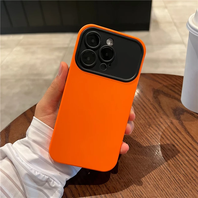 Силиконовый ударопрочный чехол для iPhone 11 12 13 14 Pro Max Plus с большим окошком и камерой контрастных цветов