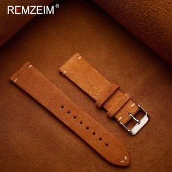 Vintage Suede Leather Watch Strap in Assorted Colors - Pink, Beige, Brown - 22mm (Yellow Brown)