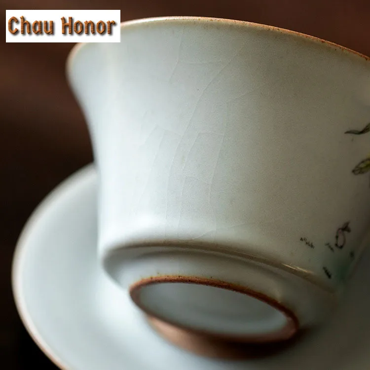 160ml Japanese Ru Kiln Cover Bowl Zen Curvaceous Figure Women Tea Tureen Kungfu Tea Set Tea Bowl Sancai Cover Bowl Drinkware