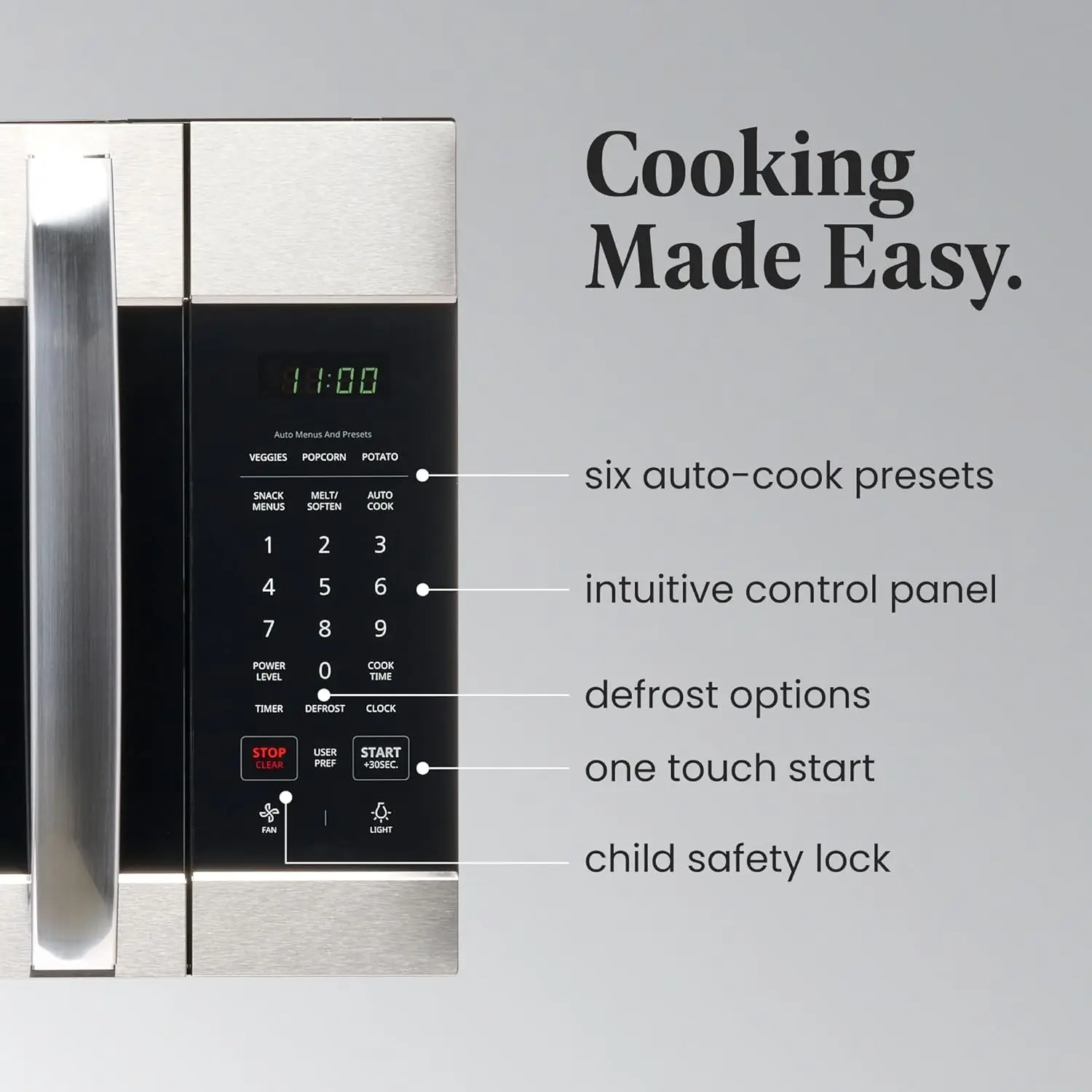 Over-the-Range Microwave Oven 1.7 Cu. Ft. 1000W Auto Reheat Multi-Stage Cooking Melt/Soften Feature Child Safety Lock 3
