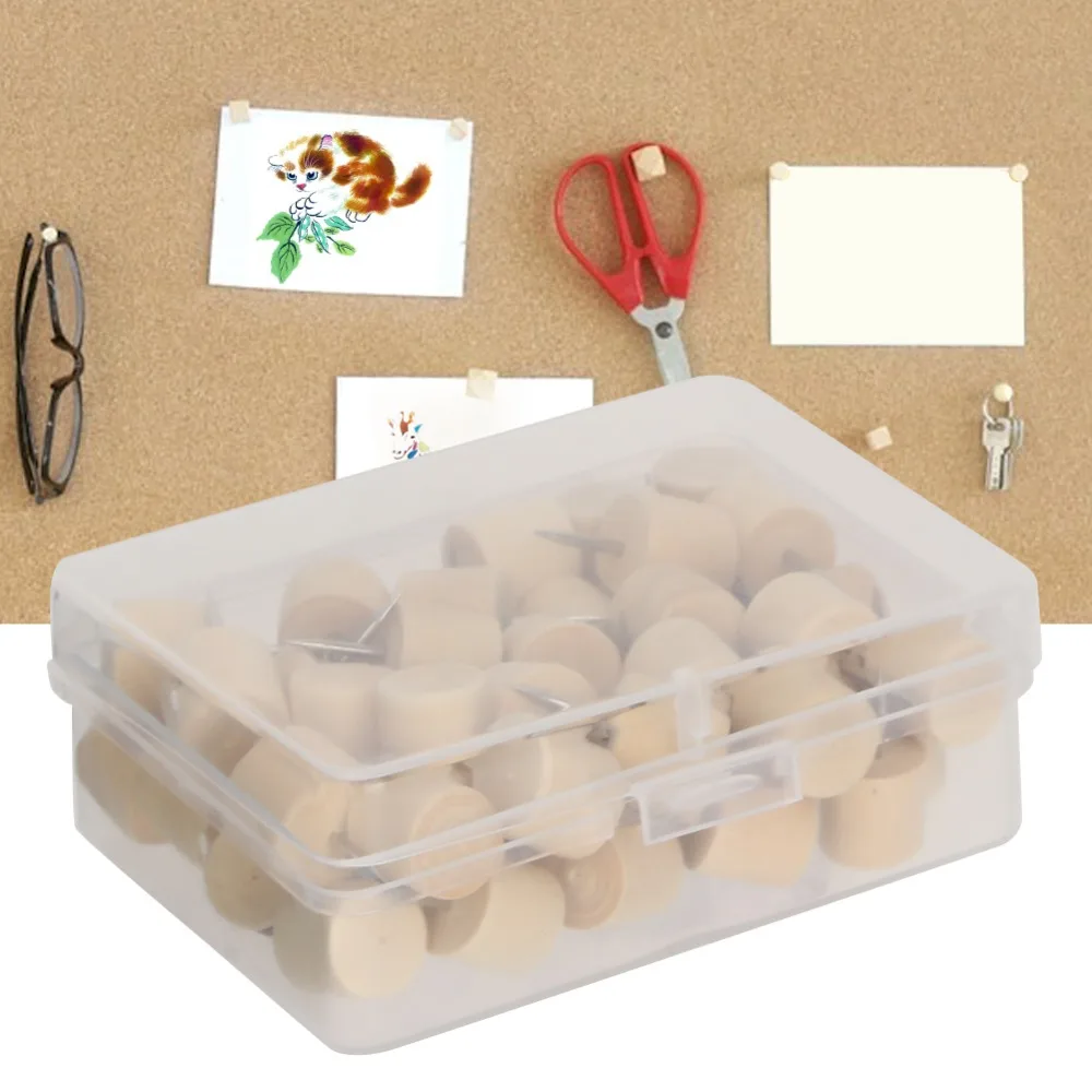 40Pcs 실린더 푸시 핀 코르크 보드 20*10mm 미니 사이즈 압정 보드 핀 장 귀여운 스타일 나무 핀핀 핀보드