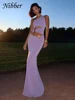 Nibber Hollow Ring Clasp Dress Women Chic One Shoulder Elastic Elegant Solid Summer Fashion Vacation Birthday Party Vestidos 1